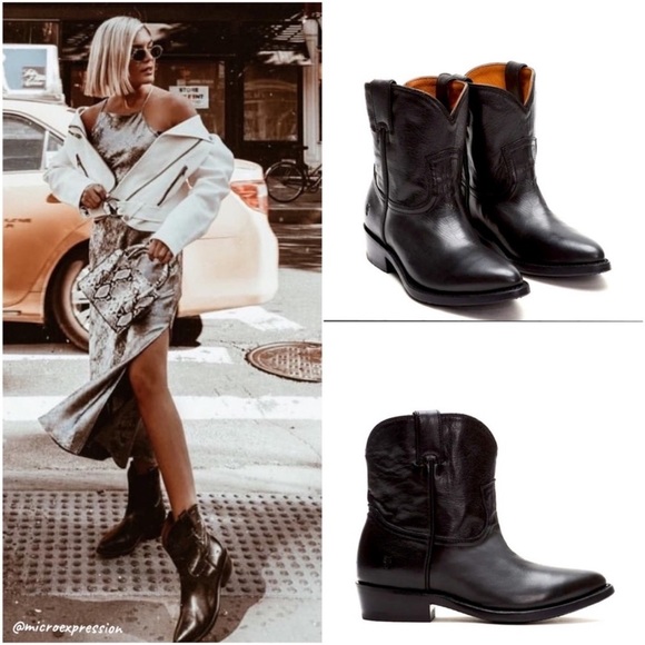 $358 Frye Billy Pull On Black Real Leather Southern Comfy Cute Cowboy Ankle Boot - Picture 1 of 16